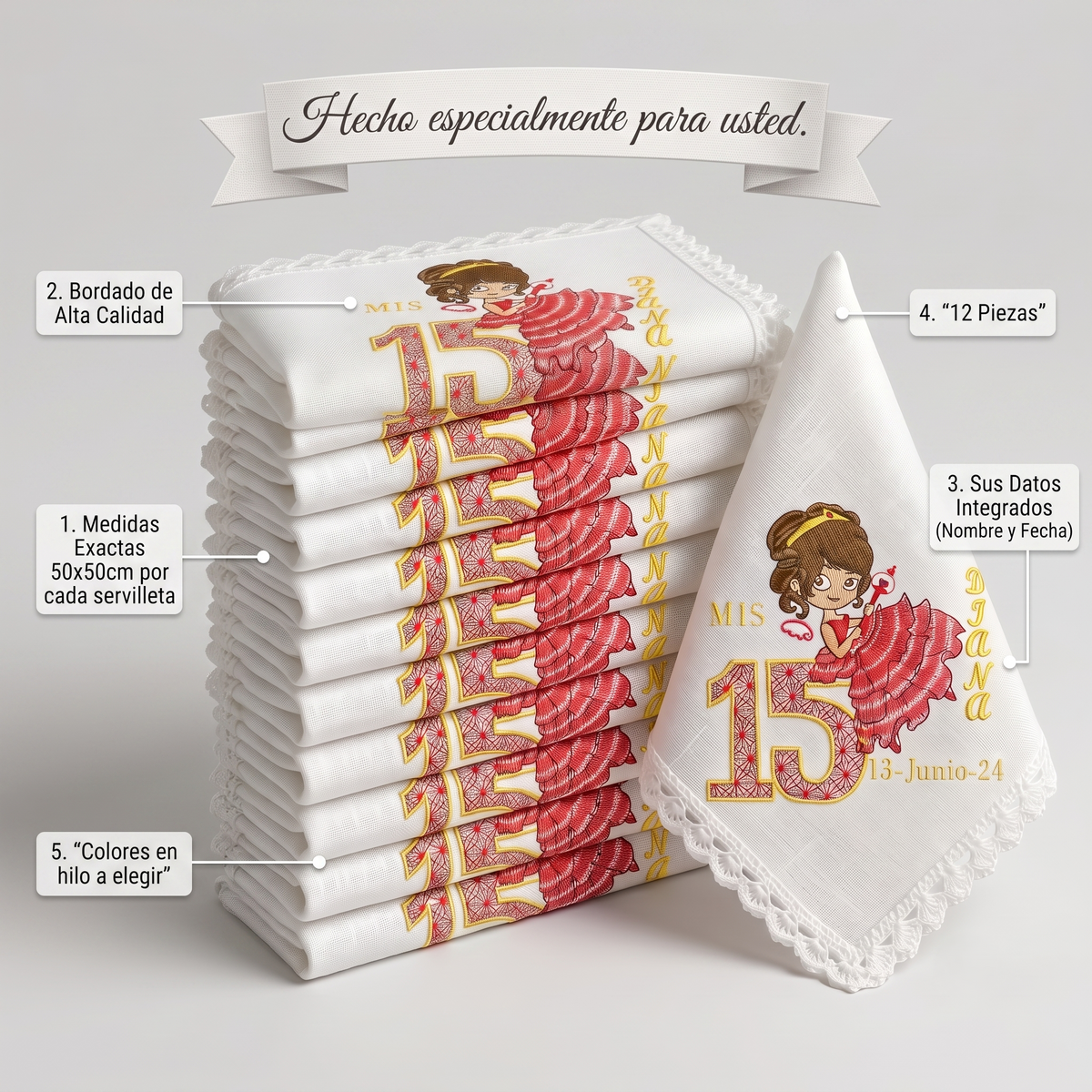 12 Servilletas Para XV Años