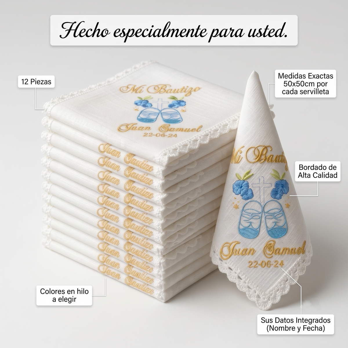 12 Servilletas Para Bautizo