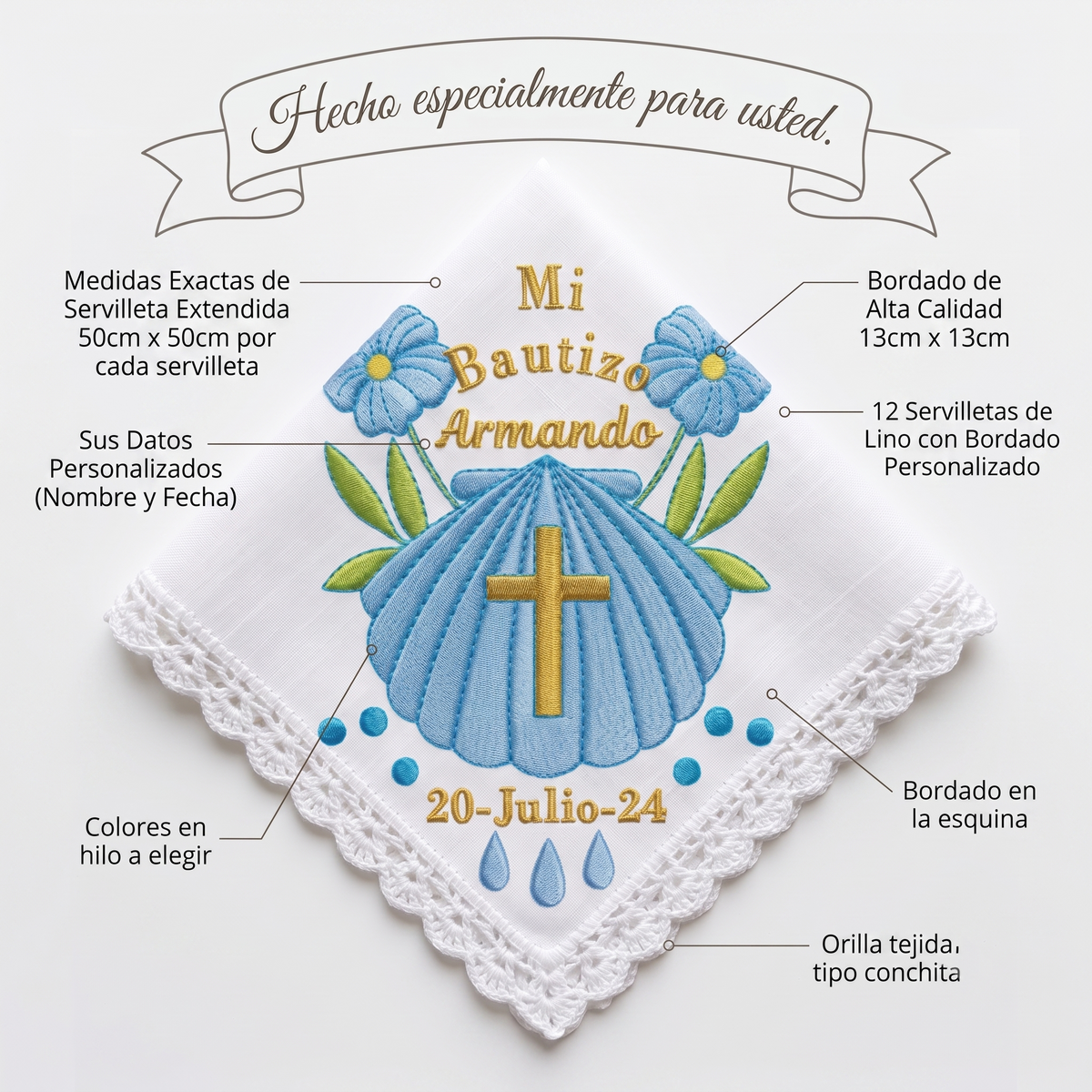 12 Servilletas Para Bautizo